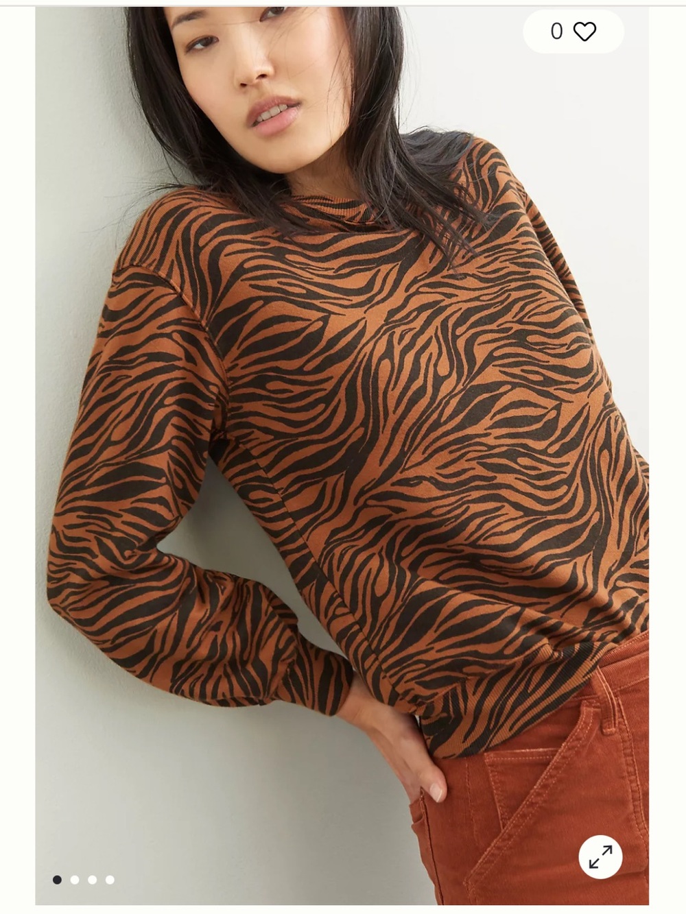 Monrow Tiger Stripe Knit Crewneck Boyfriend Sweatshirt Cotton Blend Pullover